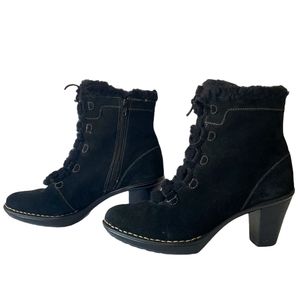 SOFFT Black Leather Suede Shearling Heeled Booties size 8.5